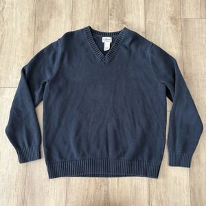LL Bean Sweater Men's XL Blue V-Neck Pullover 270806‎ 100% Cotton Heather Blue